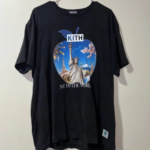 Kith New York To The World Souvenir Vintage Black Tee L - Picture 1 of 3